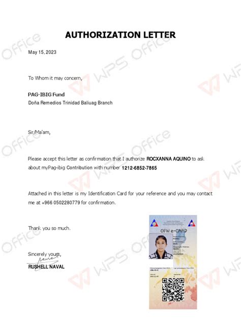 authorization letter tagalog|authorization letter for pag ibig.